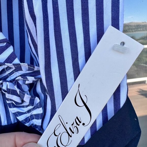 NWT Eliza J Navy Striped Ruffle Neck Sleeveless Dress Fit & Flare Midi Size 8 - Picture 5 of 6